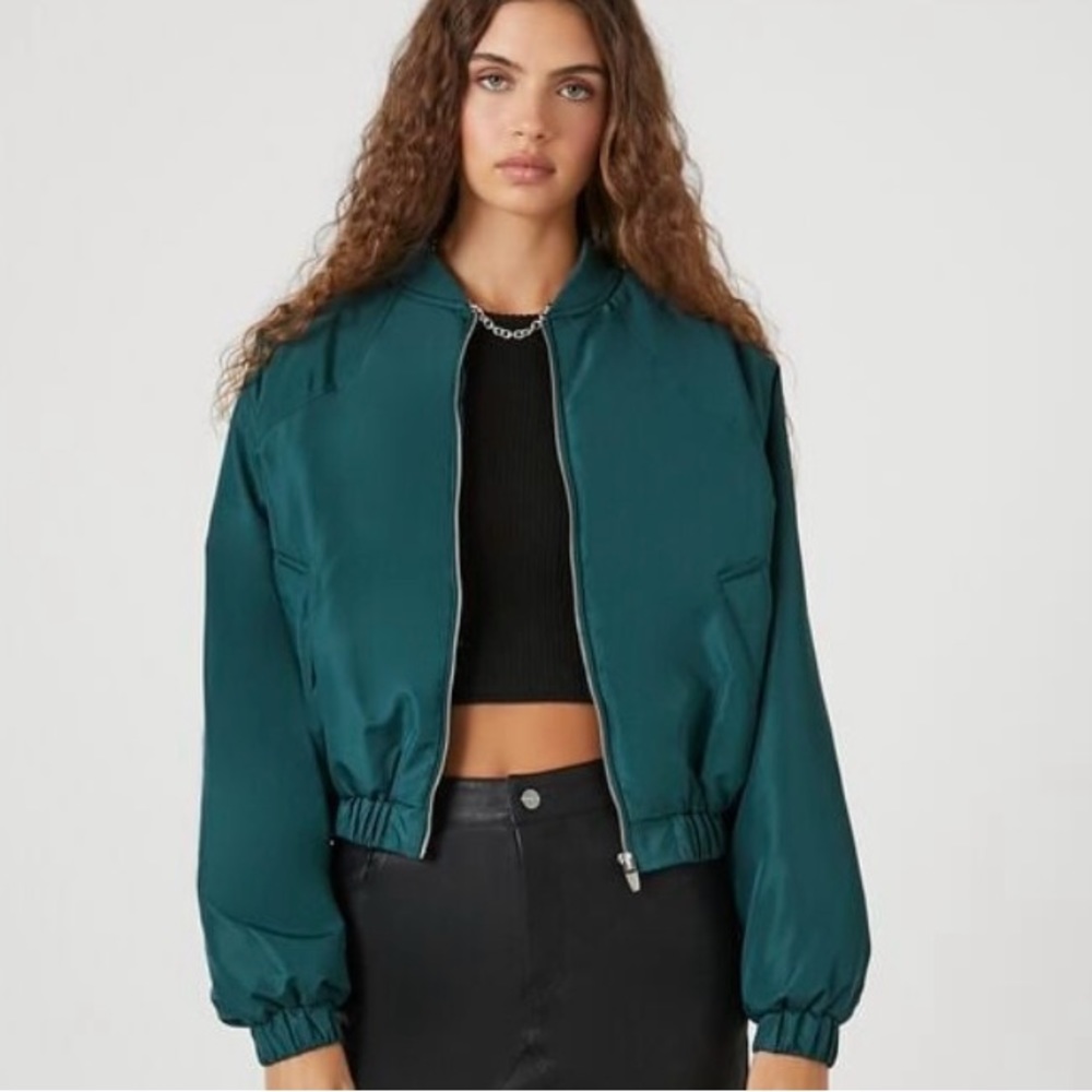 Forever 21 Hunter Green Crop Bomber Jacket